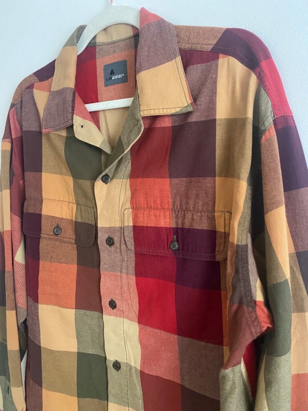 Vintage Lizwear Plaid Long Sleeve Flannel Button-Up Shirt Autumn Tones Size L - Picture 3 of 6